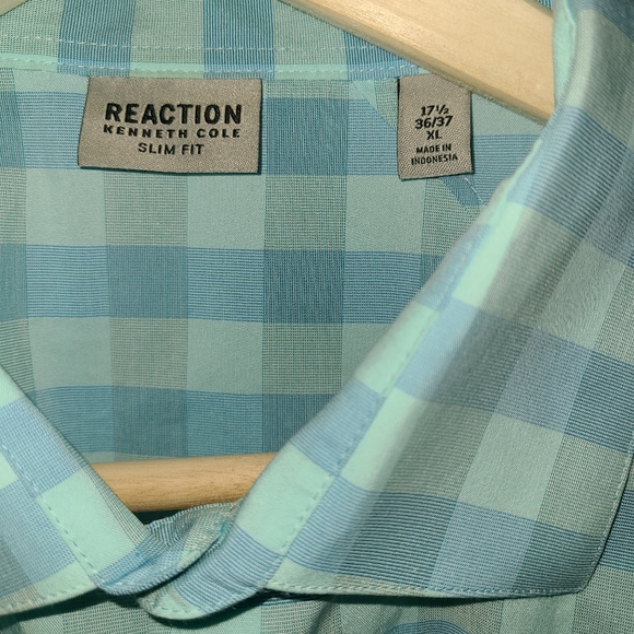 REACTION KENNETH COLE SLIM FIT DRESS SHIRT XL 17 1/2 36/37 BUTTONDOWN - Picture 2 of 2